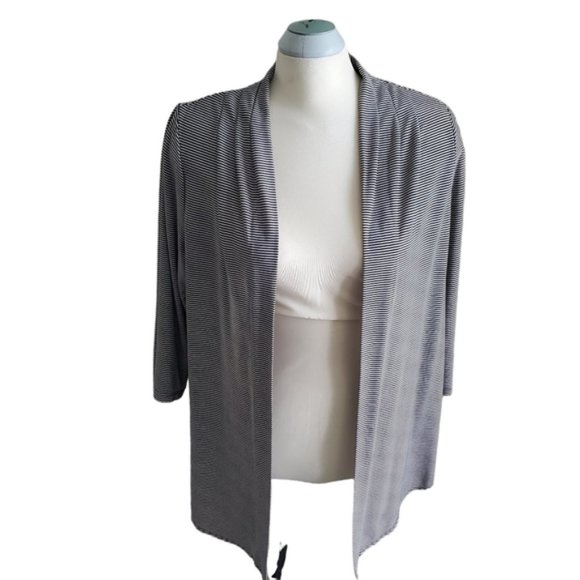 Michel Antoni Black-White Striped Open Front Cardigan Size 1X - Picture 1 of 7